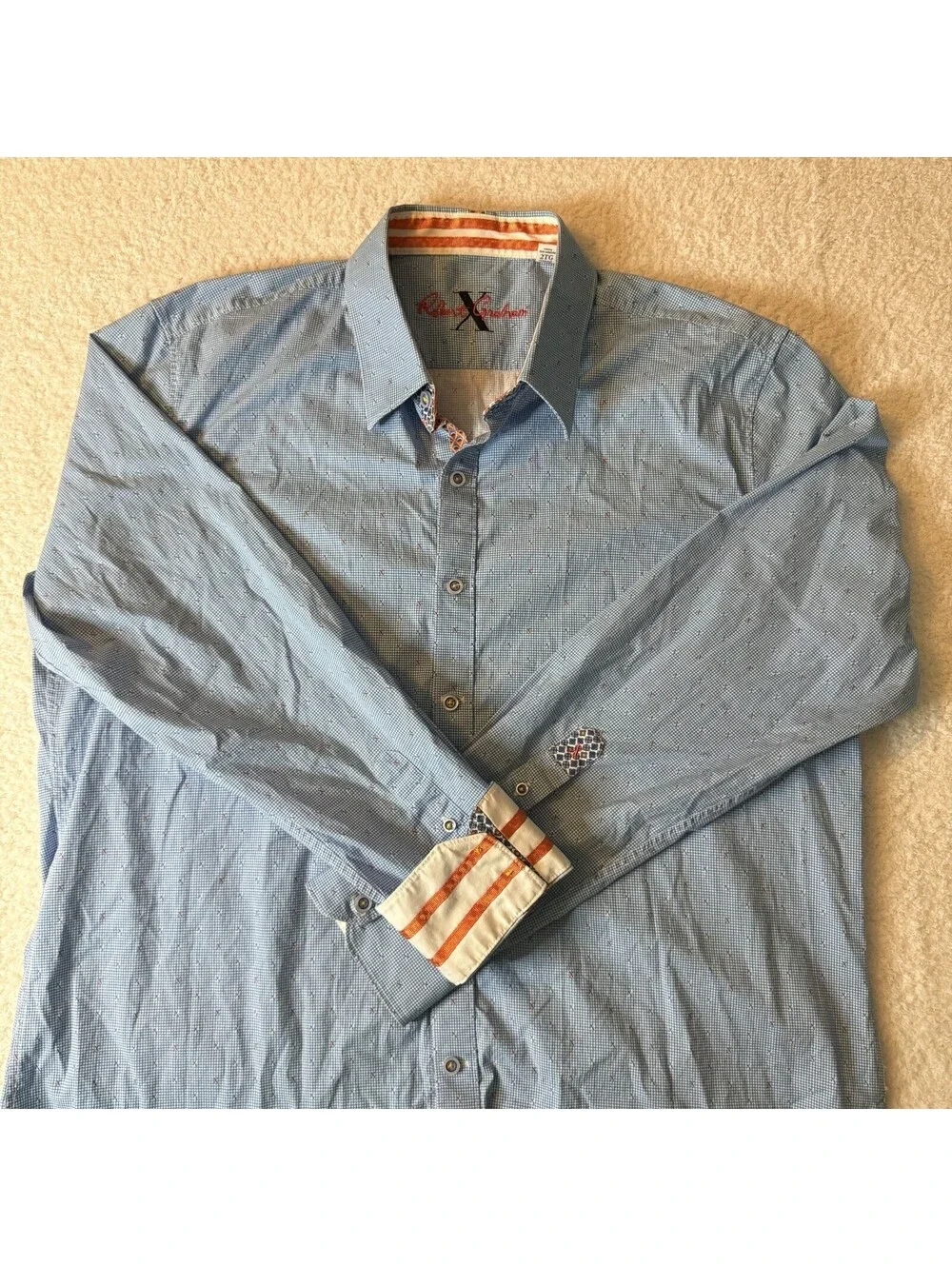 Robert Graham X Men’s 2XL Blue Check Geometric Shirt Tailored Fit Stretch